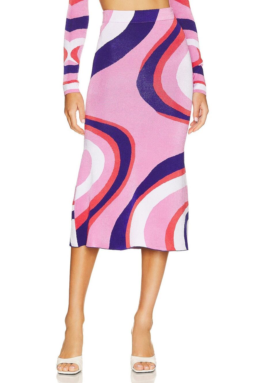 JoosTricot Spirals Mermaid Midi Skirt Ribbed Knit Go Preppy Streetwear Y2k M